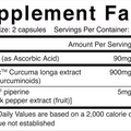 Supplement facts. Serving size: 2 capsules. Servings per container: 30. Vitamin C (as ascorbic acid) 90mg 100%. Hydrocurc Curcuma longa extract (765mg Curcuminoids) 900mg **. Bioperine piperine [from black pepper extract (fruit)] 5mg *.